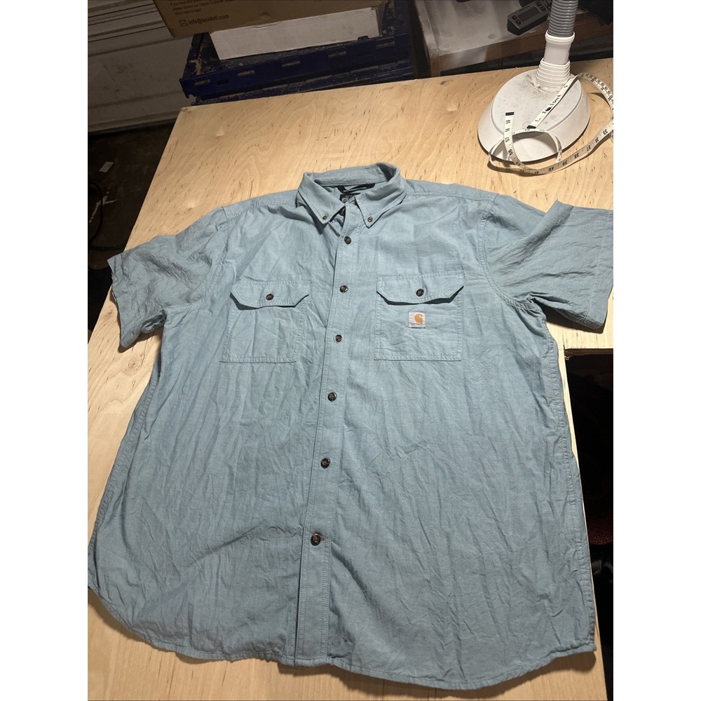 Carhartt Mens Loose Fit Midweight Blue Chambray Short Sleeve Shirt Size XL